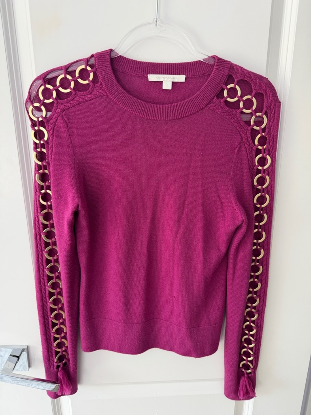 Jonathan Simkhai Magenta Chain-Detail Crewneck Sweater